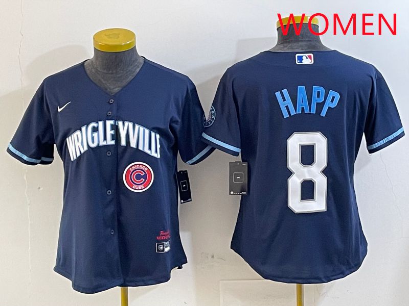 Women Chicago Cubs #8 Happ Blue City Edition Game 2025 Nike MLB Jersey style 7